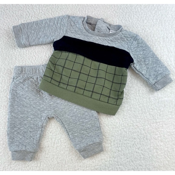 PL:BABY • Grey/Green/Black Quilted Sweatshirt and Joggers Matching Set - Picture 12 of 16